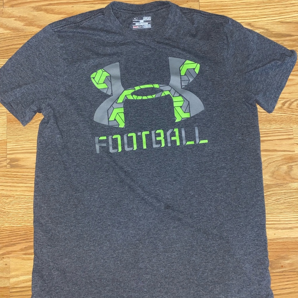Under Armour Gray and bright green logo football t shirt